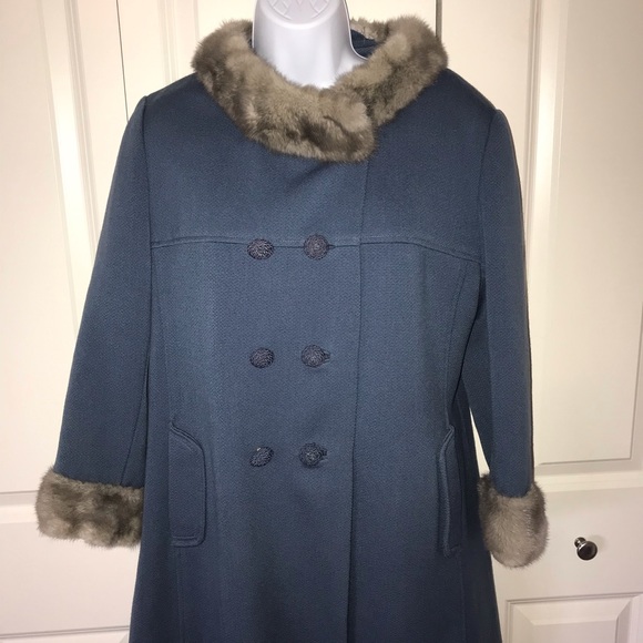 Holly Gab Vintage 1950’s Blue Wool Coat - Picture 3 of 5